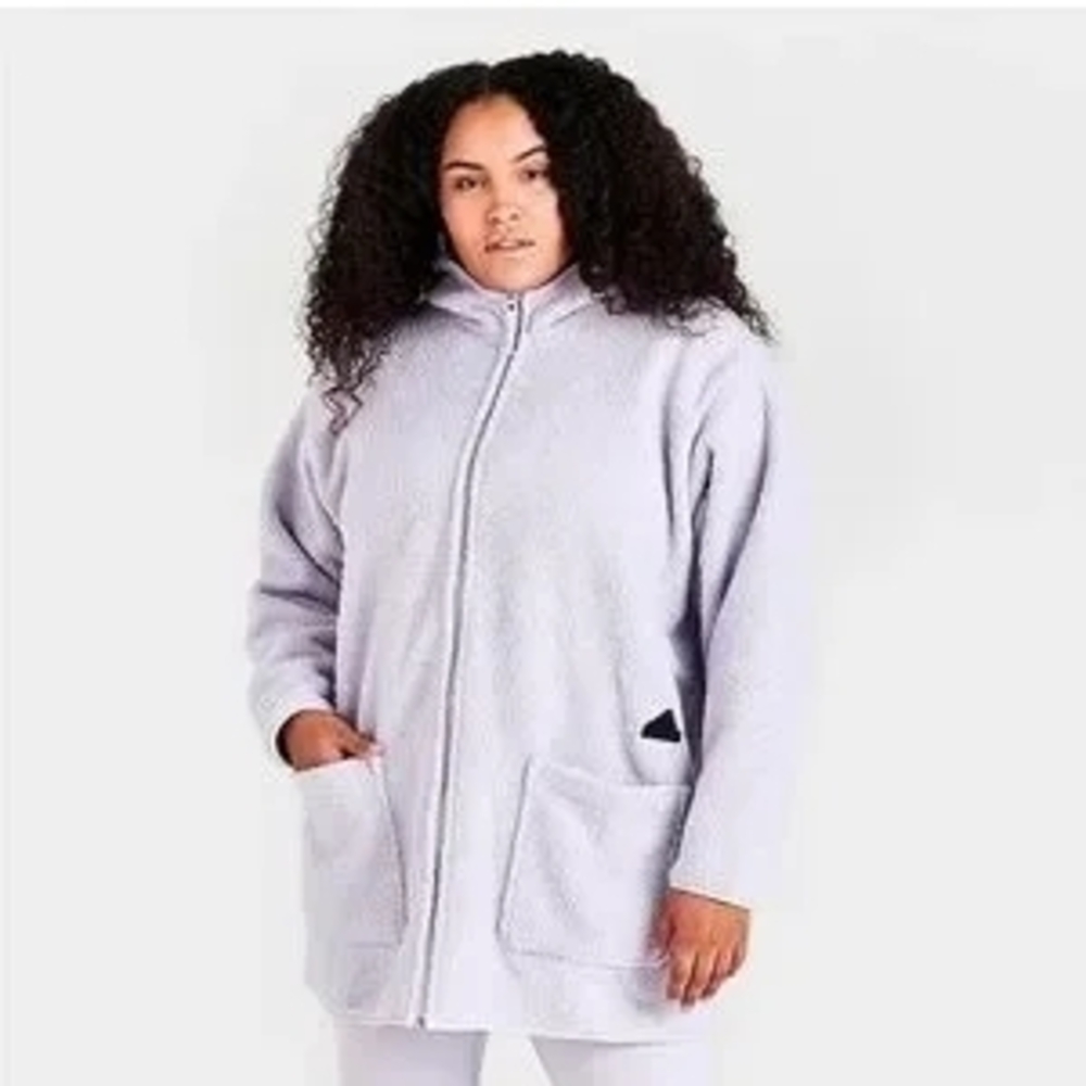 Adidas Lavender Polar Fleece Hooded Jacket Women's 1X Pockets Zip Closure Winter